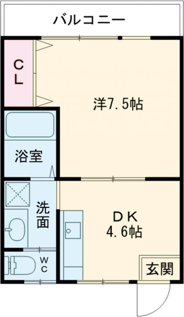 咲花ヴィラB棟(1DK/2階)の間取り写真