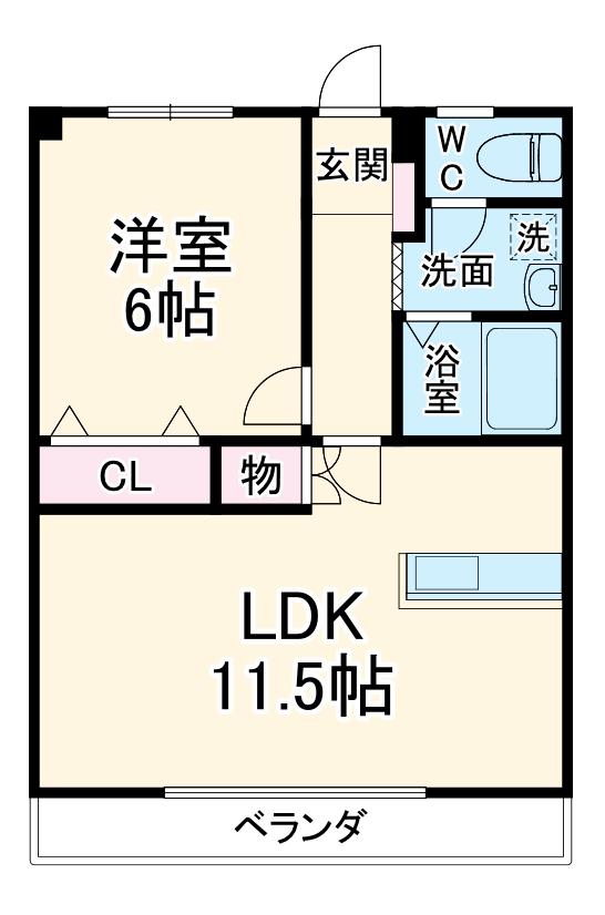 コーキア富洲原(1LDK/2階)の間取り写真