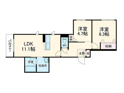 ル ボヌール 菅野(2LDK/2階)の間取り写真