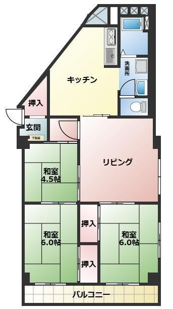 西八王子ハイツ(3LDK/12階)の間取り写真