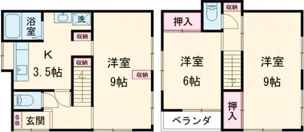 総武・中央緩行線 新小岩駅 徒歩9分 2階建 築45年(3K)の間取り写真