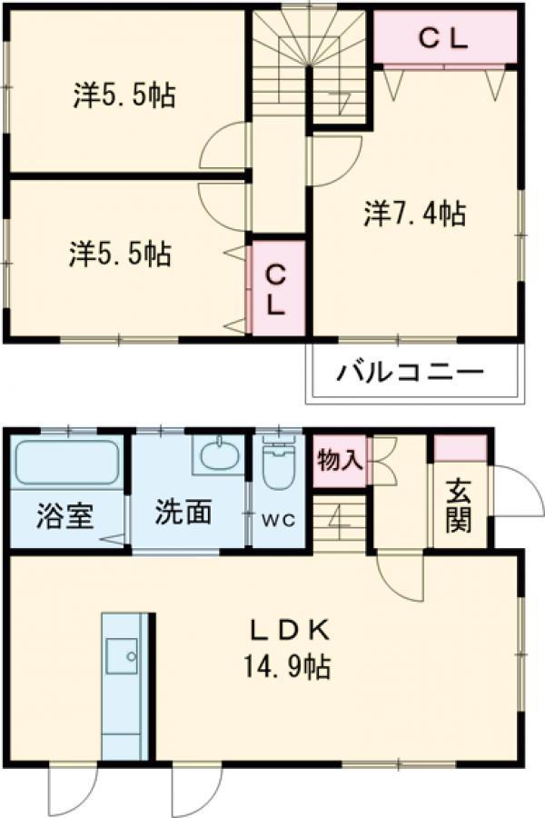 東武鉄道宇都宮線 江曽島駅 徒歩8分 2階建 築7年(3LDK)の間取り写真