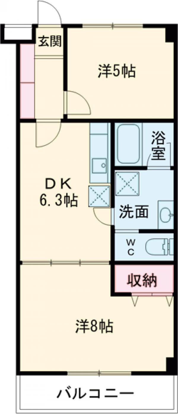 武蔵野ベルハイツ(2DK/3階)の間取り写真