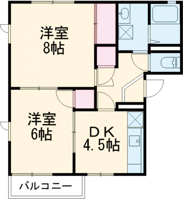 グランドール山王B(2DK/2階)の間取り写真
