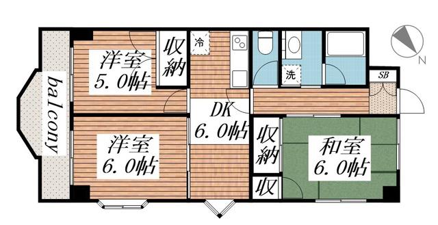 ハニーハイツ田間(3DK/2階)の間取り写真