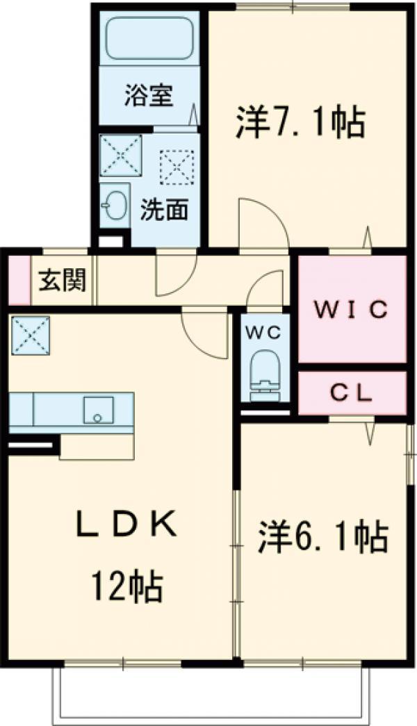 アモールⅢ A棟(2LDK/1階)の間取り写真