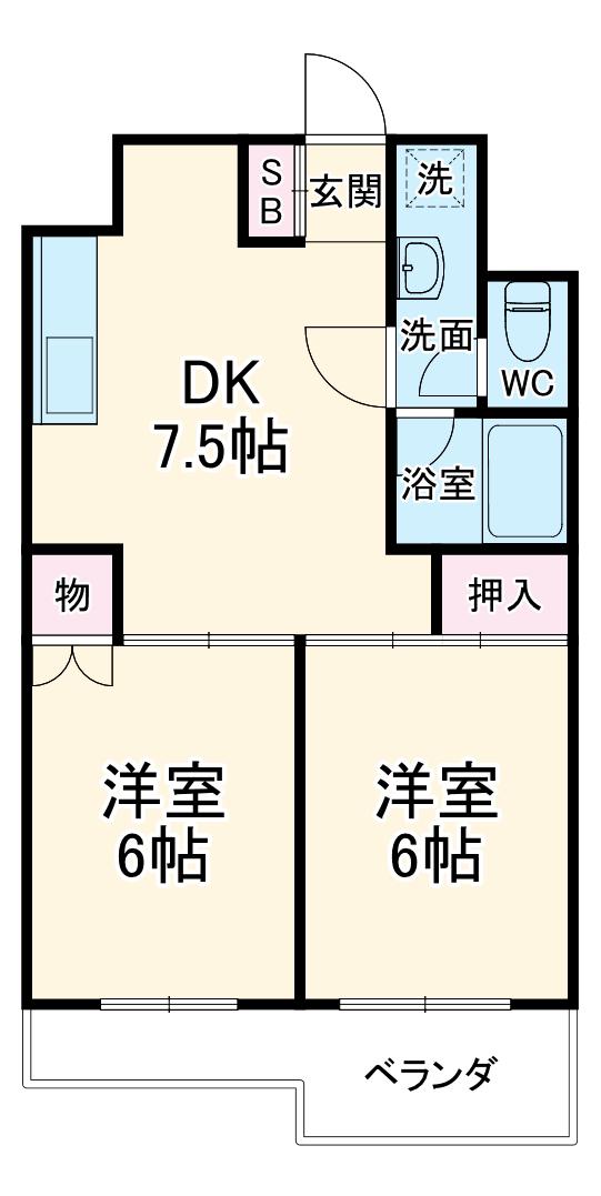 エクセルハイムVI(2DK/1階)の間取り写真