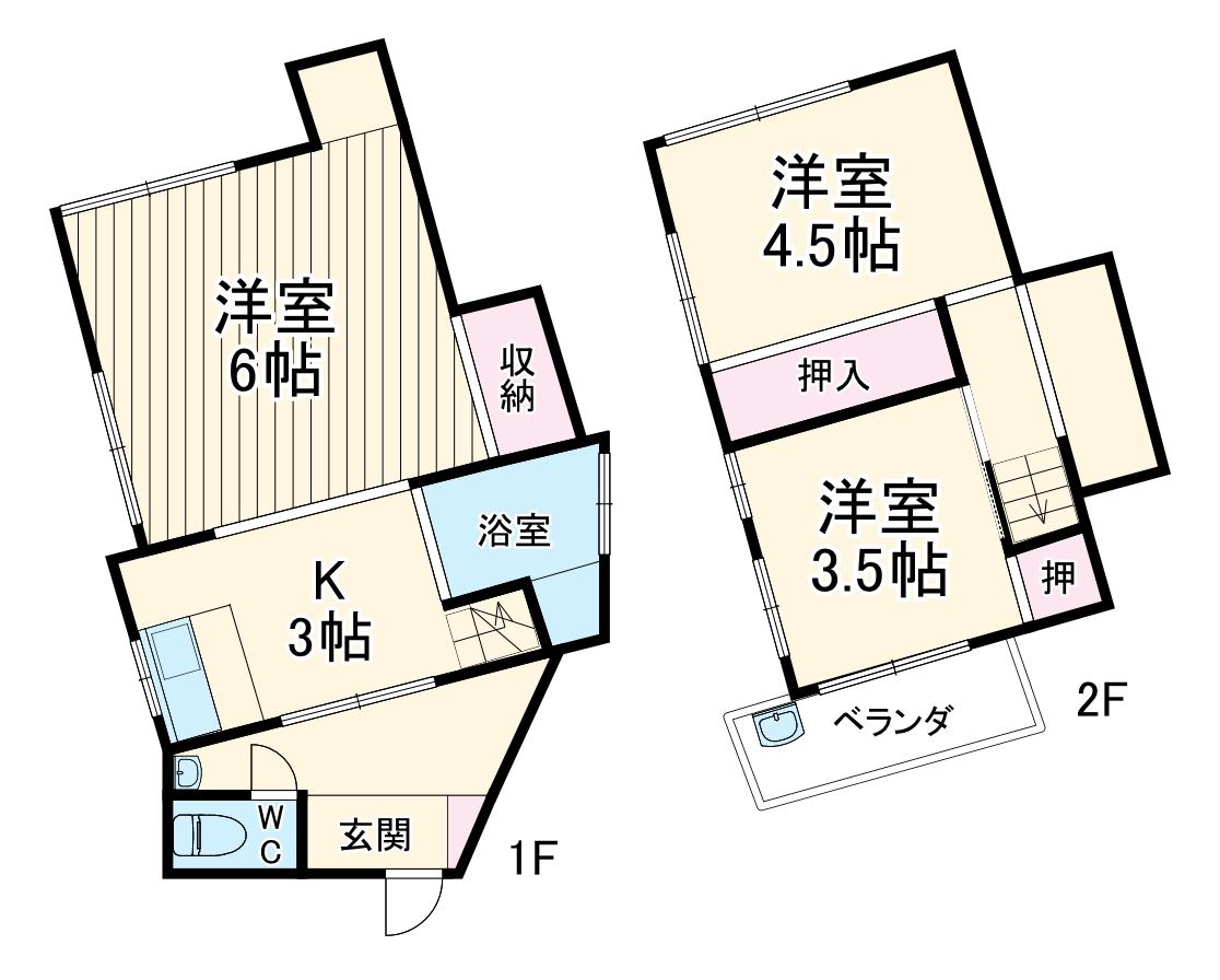 横浜線 大口駅 徒歩9分 2階建 築58年(3DK)の間取り写真