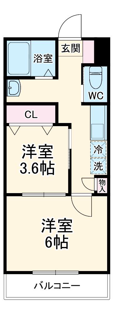 アベニュー新町(2K/1階)の間取り写真