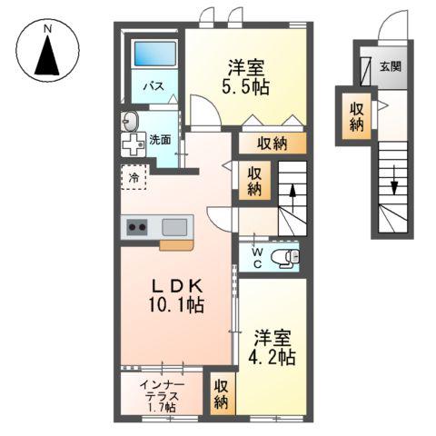 ヴァーチュアス Ⅰ(2LDK/2階)の間取り写真