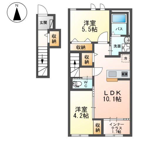ヴァーチュアス Ⅰ(2LDK/2階)の間取り写真