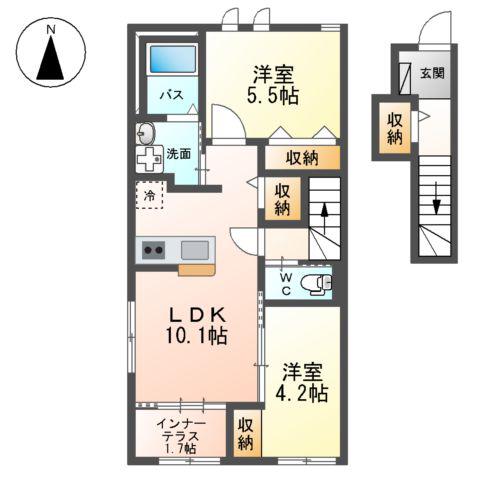 ヴァーチュアス Ⅰ(2LDK/2階)の間取り写真