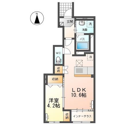 ヴァーチュアス Ⅱ(1LDK/1階)の間取り写真