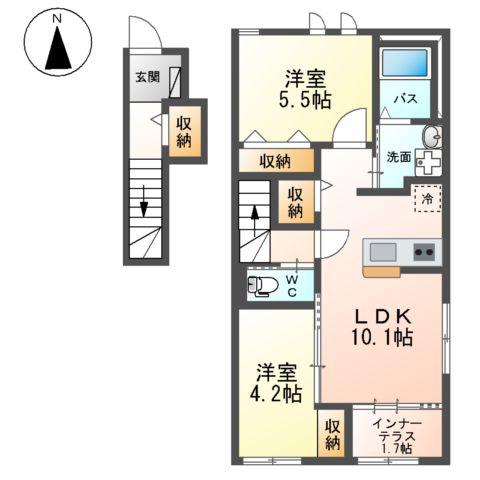 ヴァーチュアス Ⅱ(2LDK/2階)の間取り写真