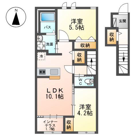 ヴァーチュアス Ⅱ(2LDK/2階)の間取り写真