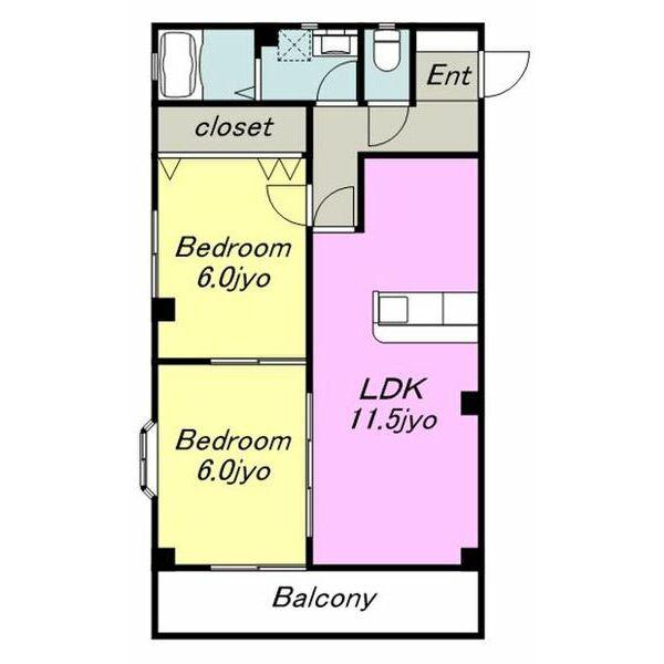 フォンティーヌ宇治(2LDK/3階)の間取り写真