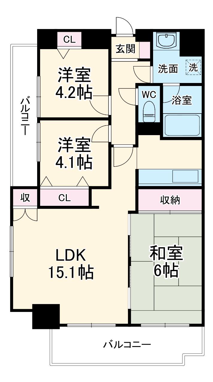 下総中山グランドハイツ(3LDK/3階)の間取り写真
