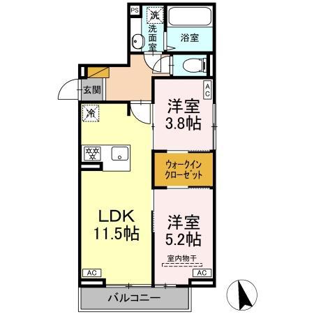 D-SOLACE津田沼Ⅱ(2LDK/3階)の間取り写真