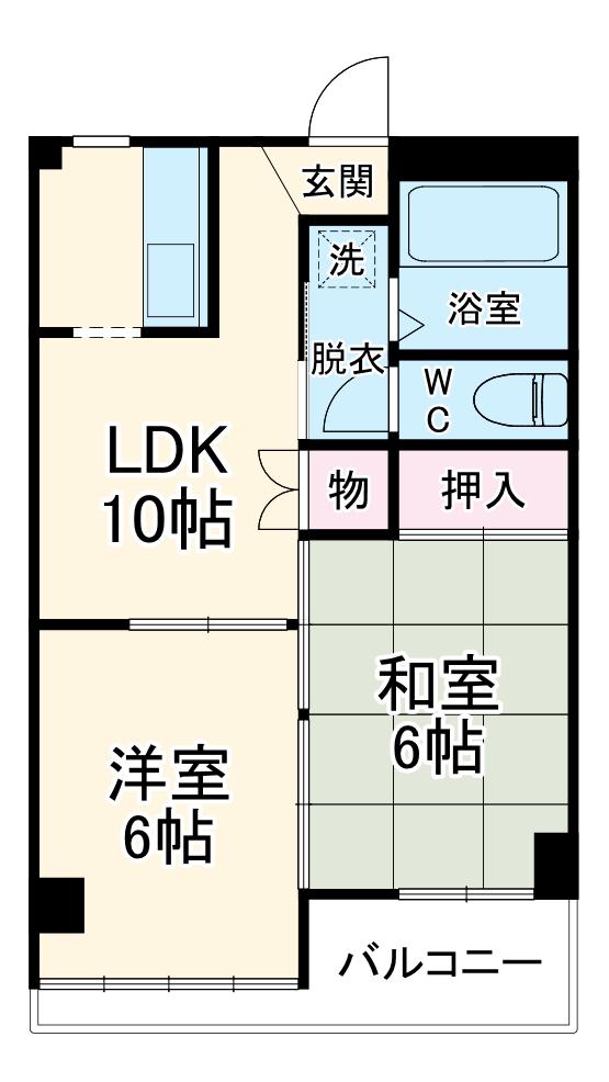 ディアコート東金(2LDK/3階)の間取り写真