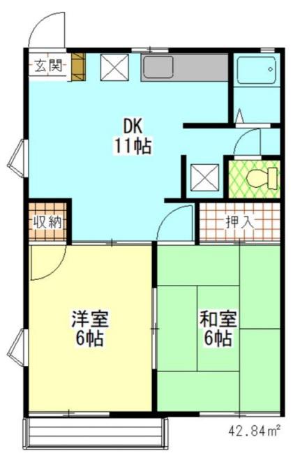 ハタノコーポ長房A(2LDK/1階)の間取り写真