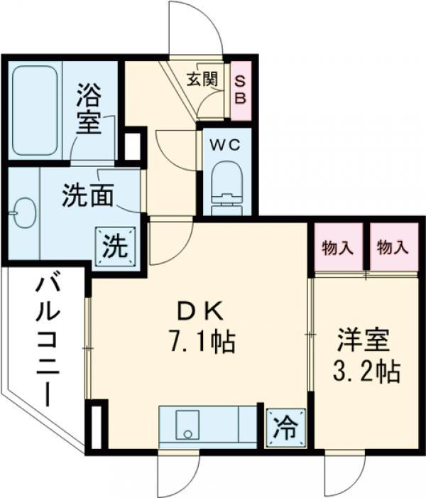 ファレール笹塚(1DK/2階)の間取り写真