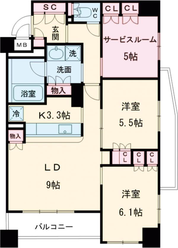 パークキューブ京王八王子Ⅱ(2SLDK/12階)の間取り写真