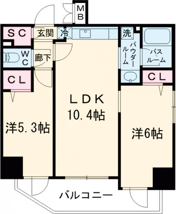 ヴェルディーク八王子横山町(2LDK/8階)の間取り写真