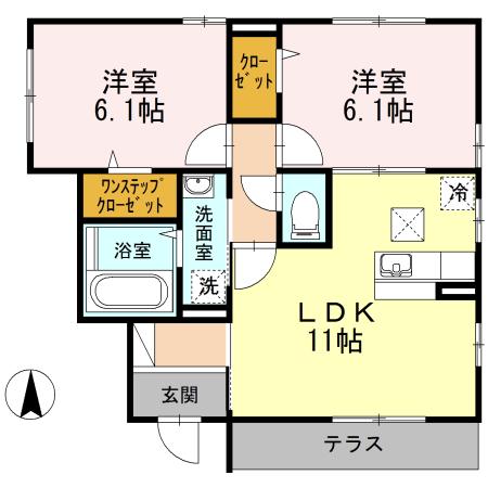 フローラ B(2LDK/1階)の間取り写真