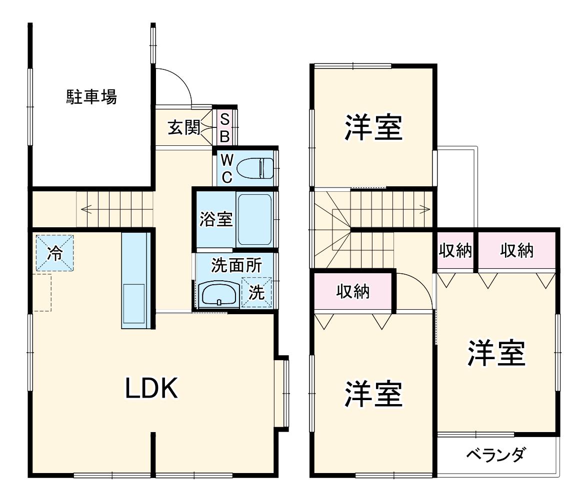 東海道本線 茅ケ崎駅 バス乗車時間：9分 団地中央バス停で下車 徒歩5分 2階建 築40年(3LDK)の間取り写真