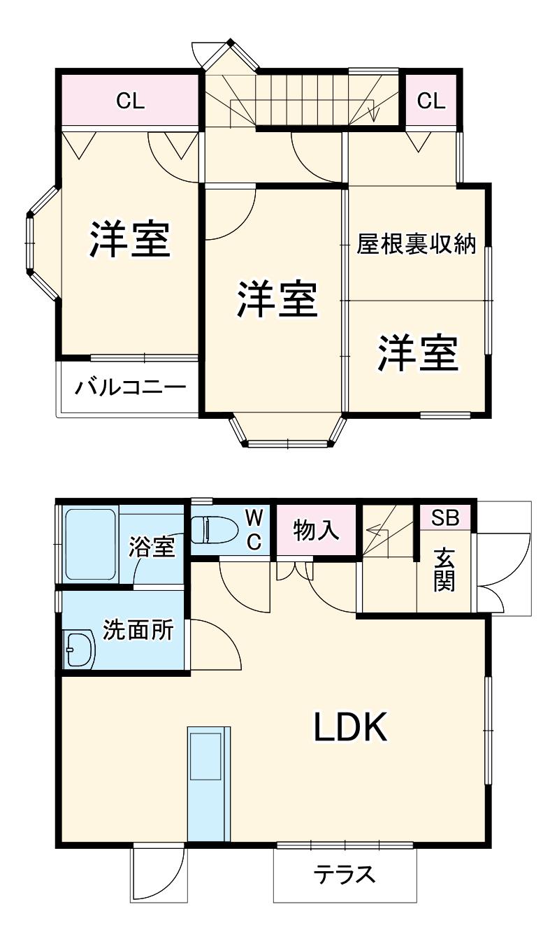 京成電鉄松戸線 北習志野駅 徒歩5分 2階建 築29年(3LDK)の間取り写真