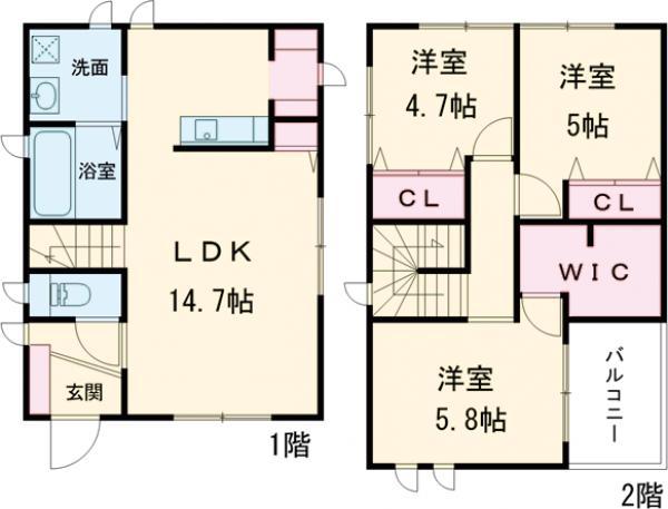 東武伊勢崎・大師線 剛志駅 徒歩15分 2階建 築10年(3LDK)の間取り写真