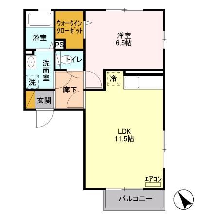 エル・ヴィエント(1LDK/2階)の間取り写真