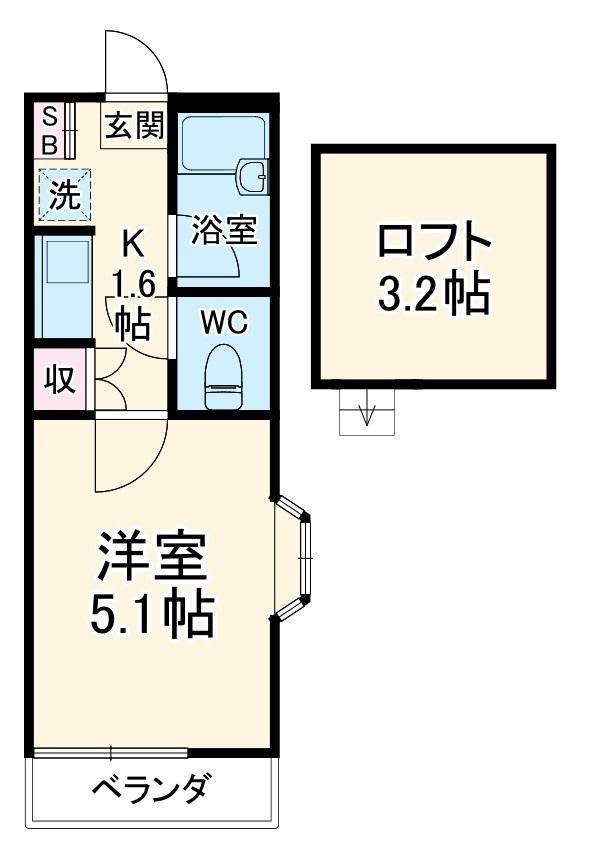 パレス百合ヶ丘(1K/2階)の間取り写真