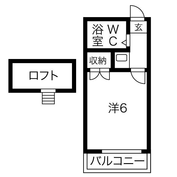 パークサイド港陽(1K/2階)の間取り写真