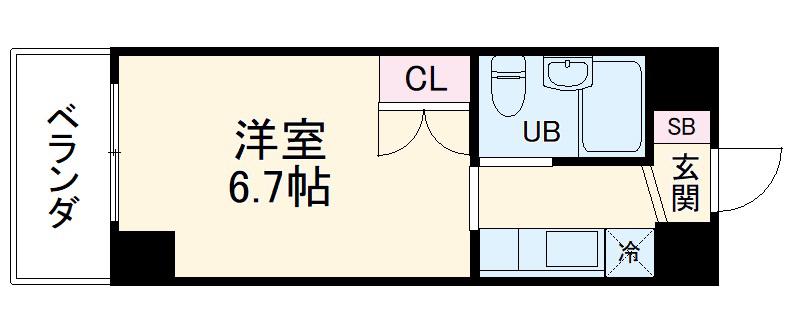 リアライズ伝馬(1K/6階)の間取り写真