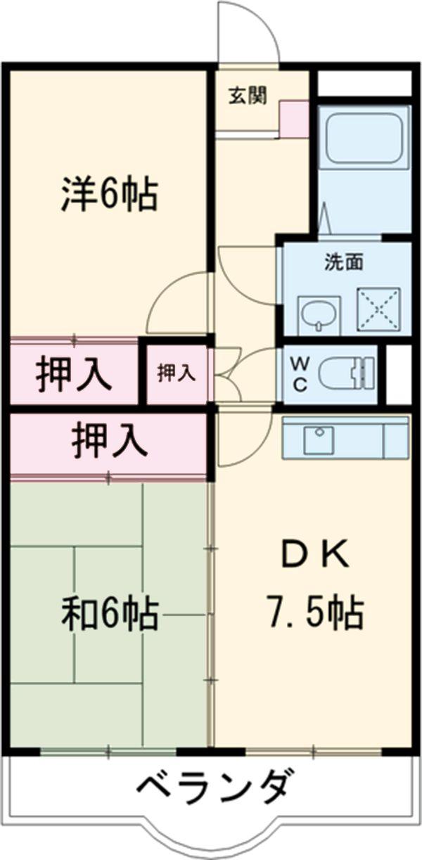 サンシャインミナミⅠ(2DK/5階)の間取り写真