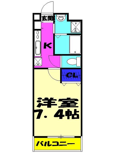 ウィングテラス前原(1K/2階)の間取り写真