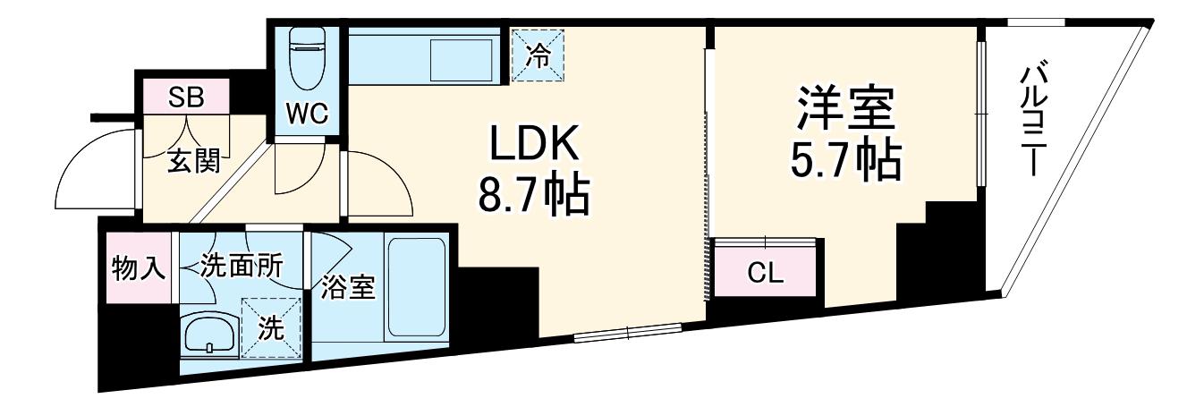 ミライズ横濱桜木町(1LDK/3階)の間取り写真