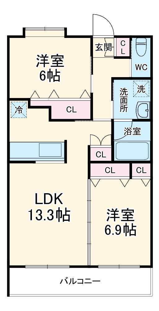 エクセレント室田(2LDK/1階)の間取り写真