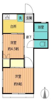 上原コーポ(2DK/2階)の間取り写真