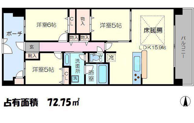 グランファースト千里桃山台9号棟(3LDK/2階)の間取り写真