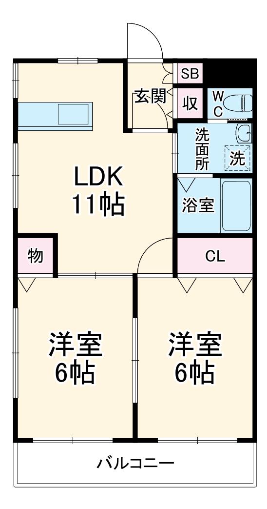 サザンビーチ・トキワ・マンション(2LDK/1階)の間取り写真