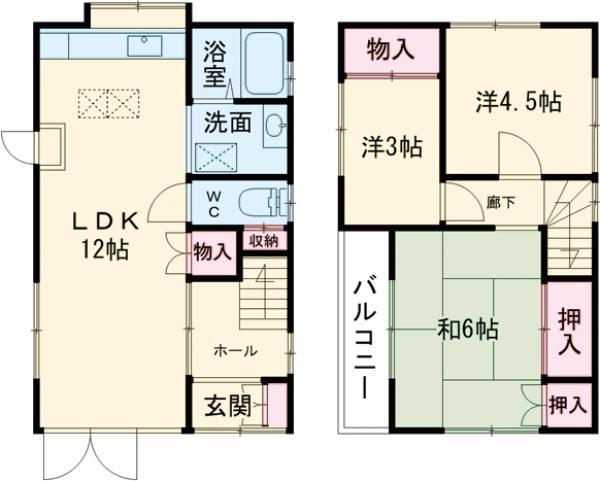 北総鉄道 新柴又駅 徒歩6分 2階建 築44年(2SLK)の間取り写真