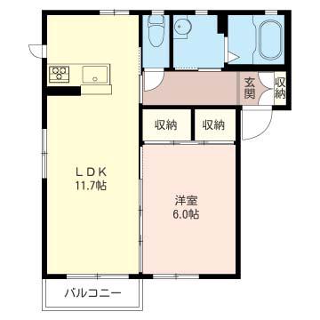 ビアン アンソレイエ(1LDK/2階)の間取り写真