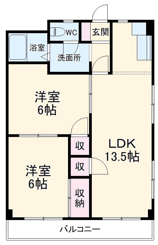 ハイツ城山(2LDK/3階)の間取り写真
