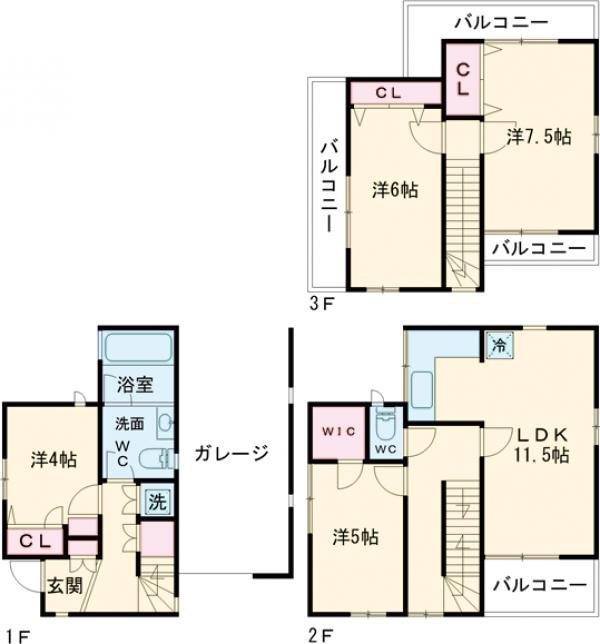 西武鉄道新宿線 野方駅 徒歩14分 3階建 築22年(4LDK)の間取り写真