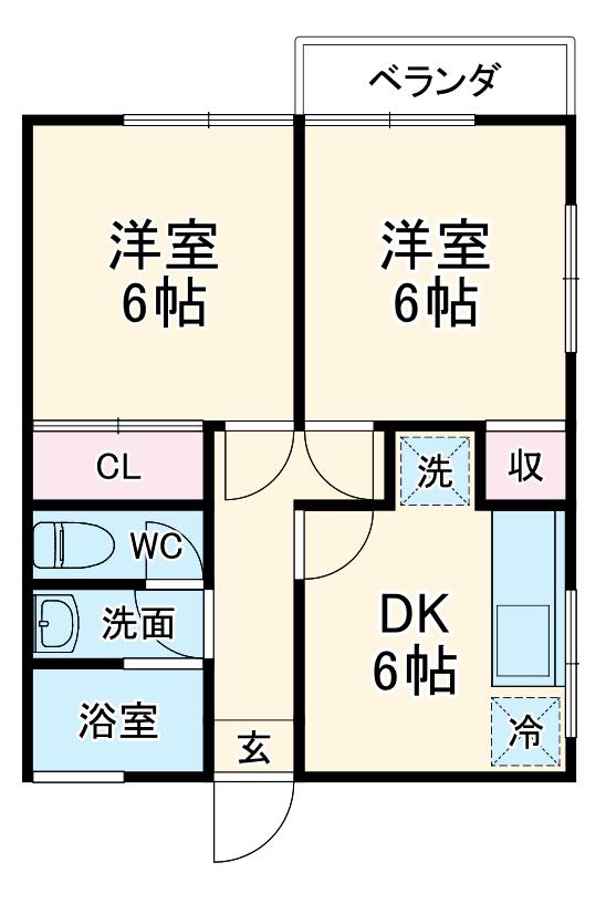 セントヒルズ新鎌ヶ谷(2DK/1階)の間取り写真