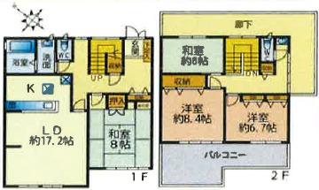 京成電鉄千葉線 検見川駅 徒歩9分 2階建 築35年(4LDK)の間取り写真