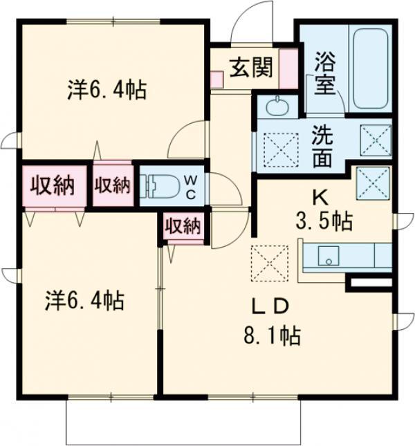 セレーヌⅡ(2LDK/1階)の間取り写真