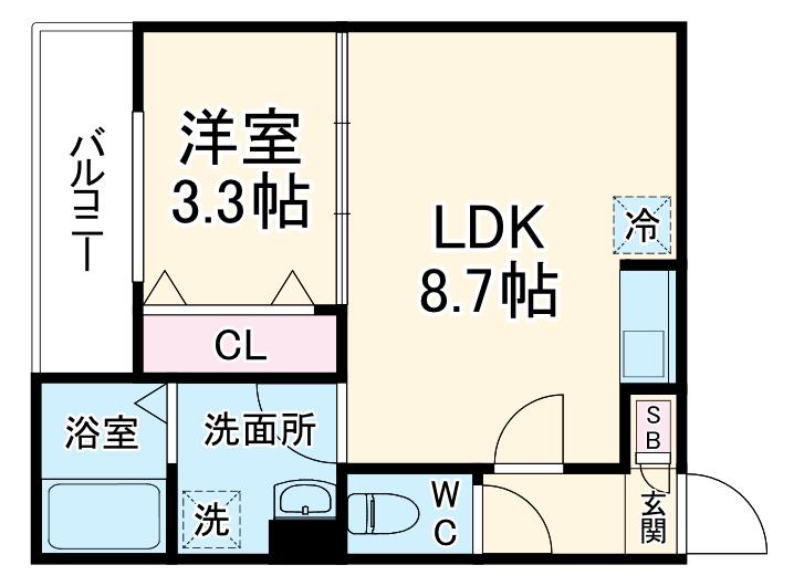 ジーメゾン加茂宮(1LDK/1階)の間取り写真